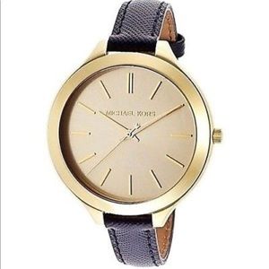 Michael Kors watch - navy leather strap gold face